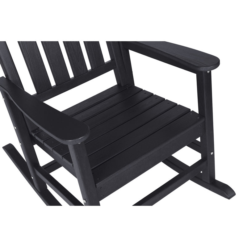 Chaise berçante d'extérieur noire pour adultes, toutes saisons avec texture de bois, ergonomique, élargie, capacité de 380 lb