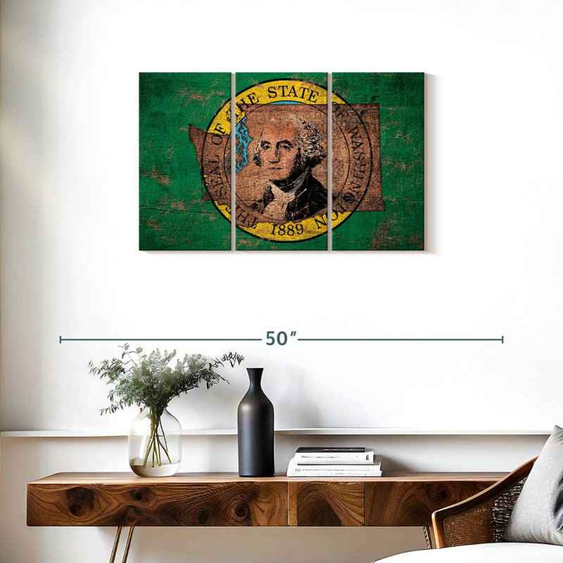 Borges State Map Over Washington Flag, 20" H x 33" W