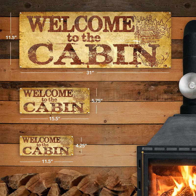 "Welcome To The Cabin", plaque en métal, H 4,25 po x l 11,5 po