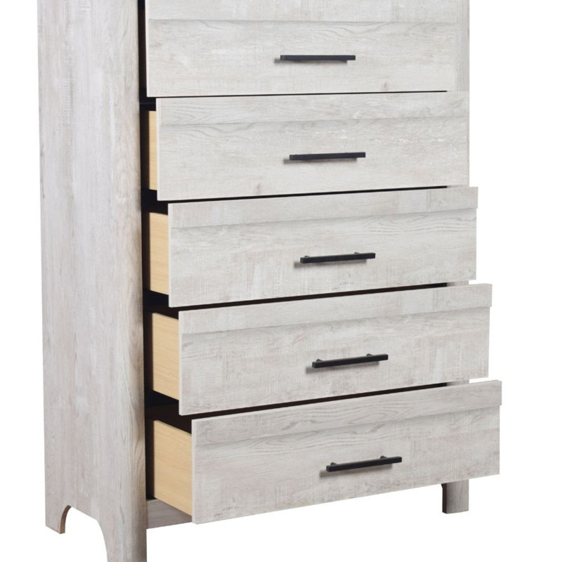 Zarrah 5 Piece Bedroom Set, Rustic Oak, 5 Pcs: Bed, Nightstand, 2 Dressers, Mirror, King