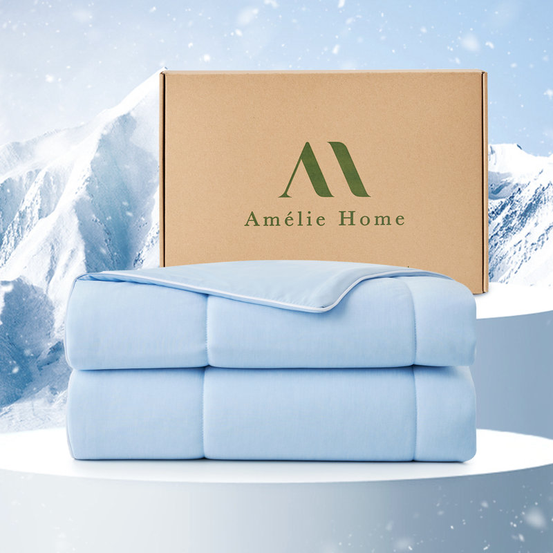 Cloud Texture Double-Sided Cooling Comforter For Hot Sleepers, Machine Washable, Heather Ice Blue, King Comforter