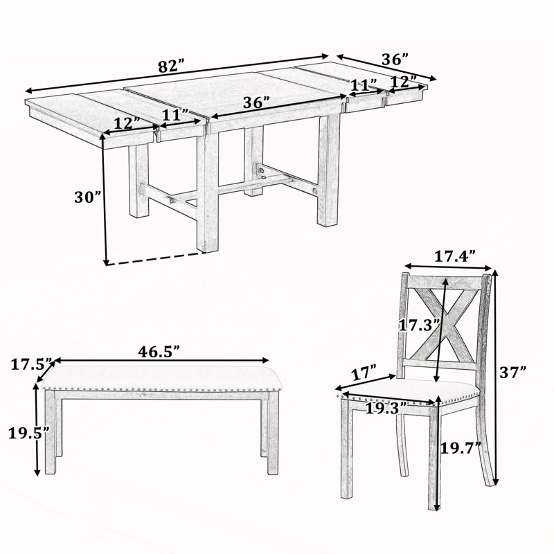 6-Piece Extendable Dining Table with Footrest