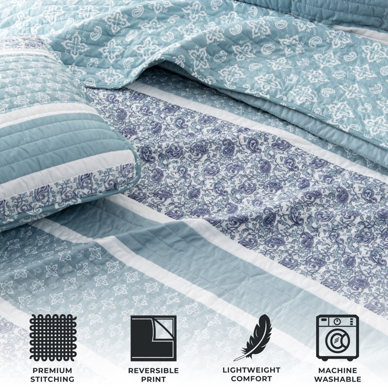 Kadi Blue Full/Queen Reversible Microfiber Quilt Set