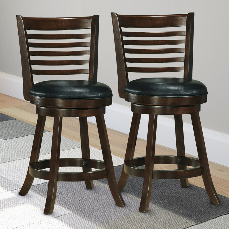 Tabouret pivotant rembourré avec structure en bois massif Leakey, Tabouret de bar (siège d'une hauteur de 29 po), Blanc