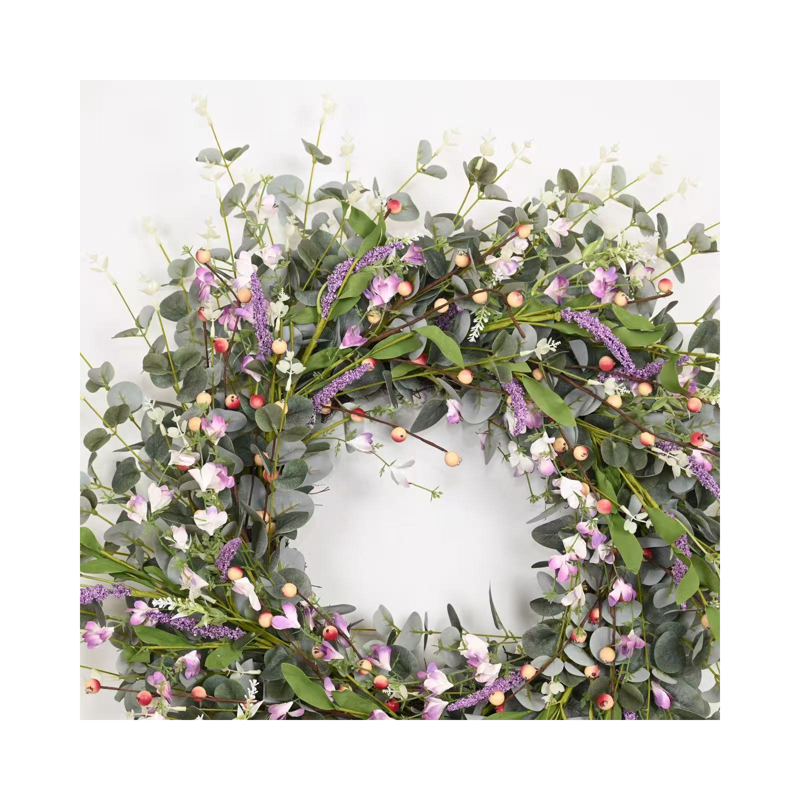 26" Artificial Farmhouse Lavender Berry Blossom Cluster Eucalyptus Wildflower Wreath For Front Door