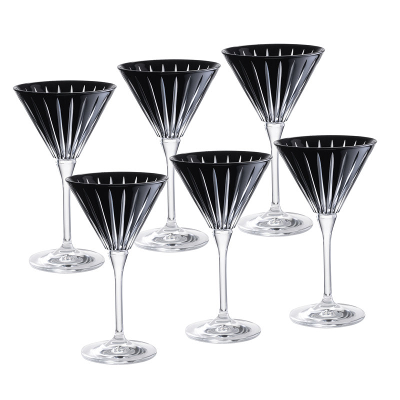Colored Martini Cocktail Glass - Assorted Colors -Champagne Glasses -Set of 6 -7 Oz.- Made in Europe, Black