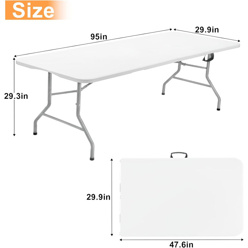 Folding Picnic Table, Plastic Picnic Table, Portable with Carrying Handle, White Tailgate Utility Commercial Craft Table with Heavy Duty Frame for Parties and Events.