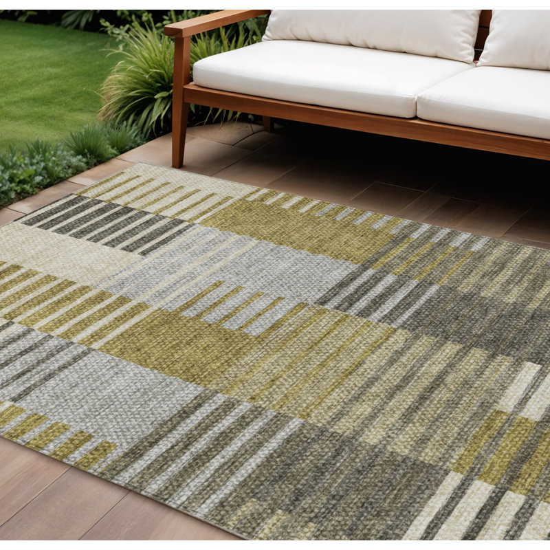 Tapis intérieur lavable rayé brun doré et taupe 10 pi x 14 pi