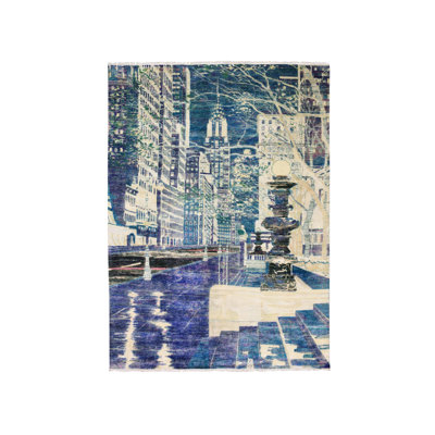 Tapis oriental bleu en laine et en laine 8 pi 8 po x 12 pi 1 po The Empire State Building DCFB683DFE5D4C47B4FEE00215C78B5A