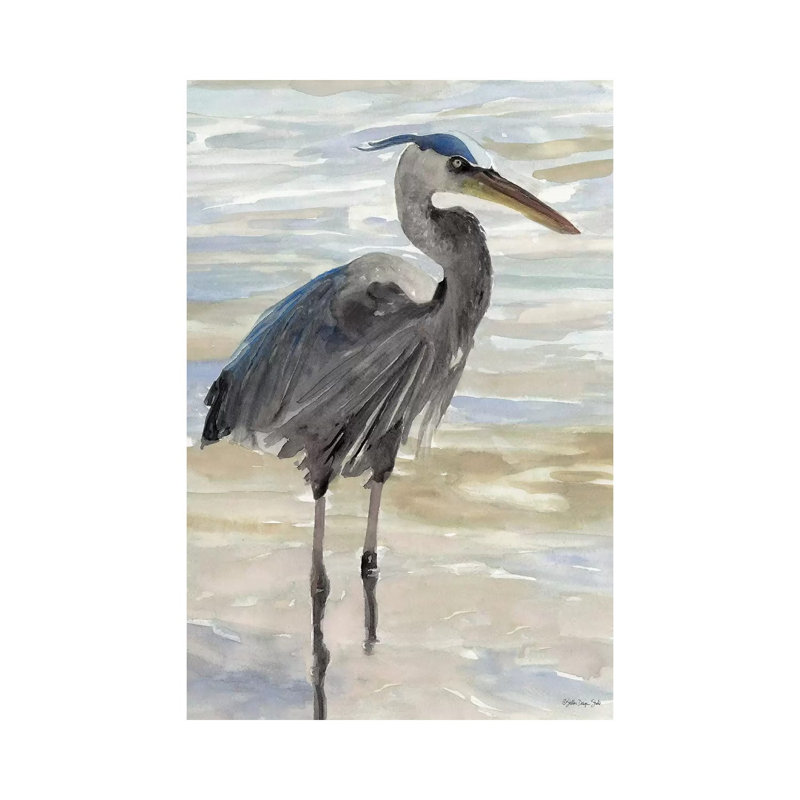 Heron In Water - Painting on Canvas, 66.04cm H x 45.72cm W x 3.81cm D, Wrapped Canvas