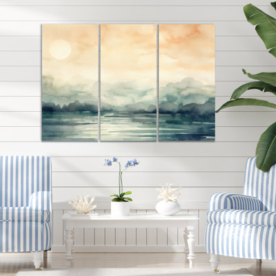 Lac, art mural sur toile, aquarelle rétro, coucher de soleil sur le lac, aquarelle rétro I