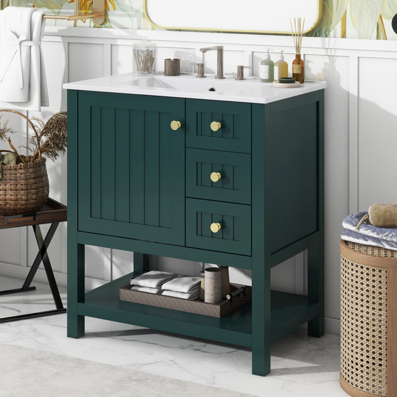 Meuble-lavabo simple 30 po avec comptoir en céramique Tamarah, Vert