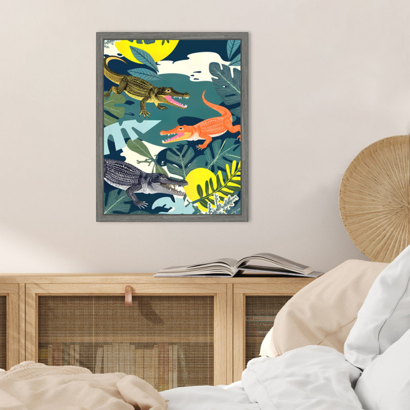 «Three Crocodiles» par Maupin, reproduction d'art sur toile encadrée, H 20 po x l 16 po
