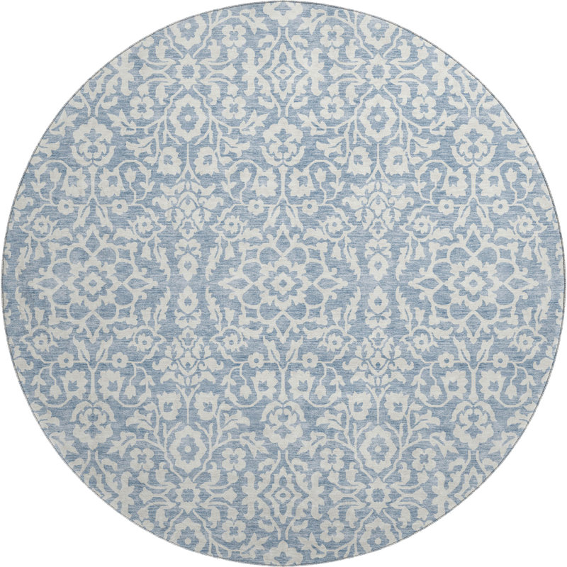 Premium Machine Washable Prisco Denim Rug, Round 8'