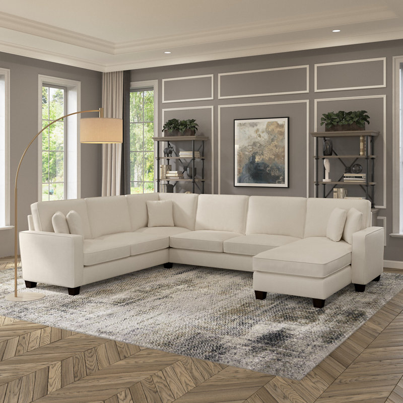 Alitza Upholstered 128 " Polyester U-Shaped Sofa & Chaise, Cream