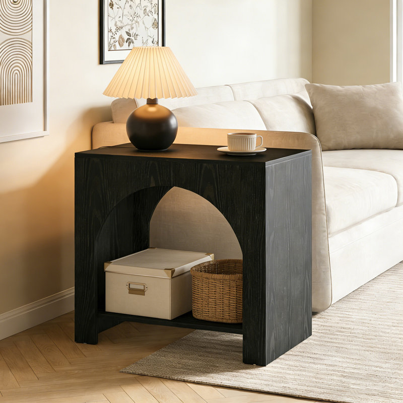 2 Tier End Table with Storage Shelf, Black