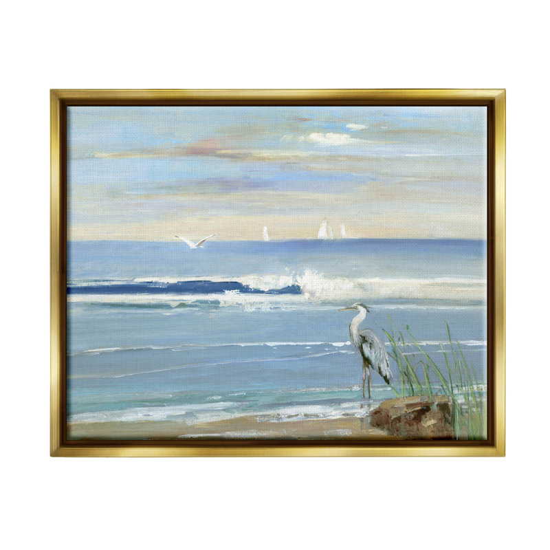 Héron éclaboussant les vagues de la plage, estampe numérique par Sally Swatland, H 25 po x l 31 po x P 1,7 po
