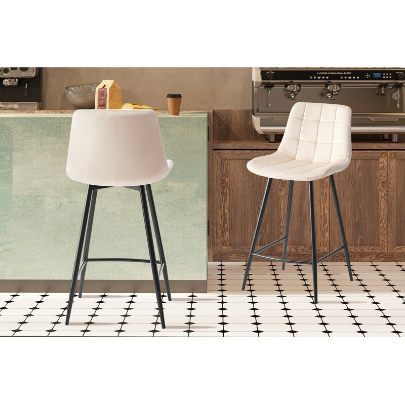 Cristopher Upholstered Counter Stool with Metal Frame, Beige