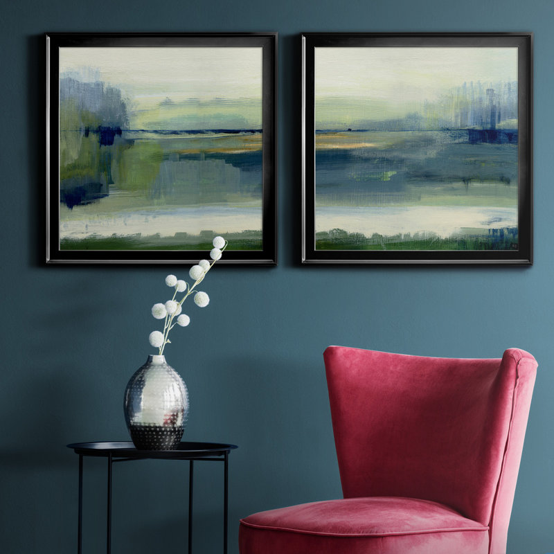 Glistening Meadow Détail I - Ensemble de 2 peintures sur toile encadrées, H 34,5 po x l 69 po x P 1,5 po, Noir