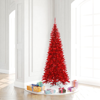 Red Tinsel Fir Slim Artificial Christmas Tree