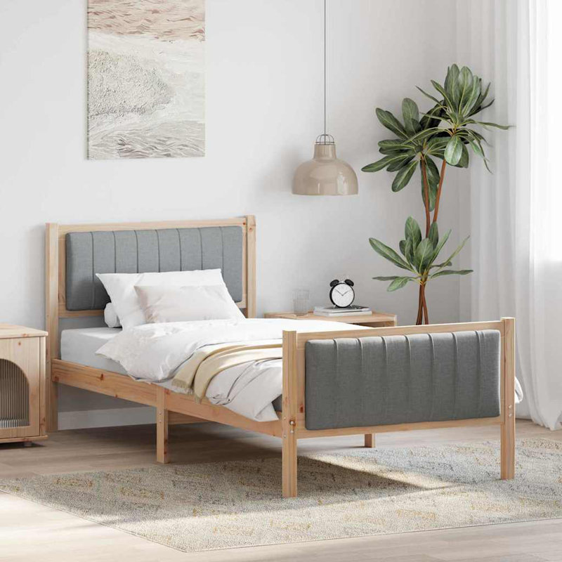Solid Wood Bed, Brown/Light Grey, European Single (90 x 200 cm)