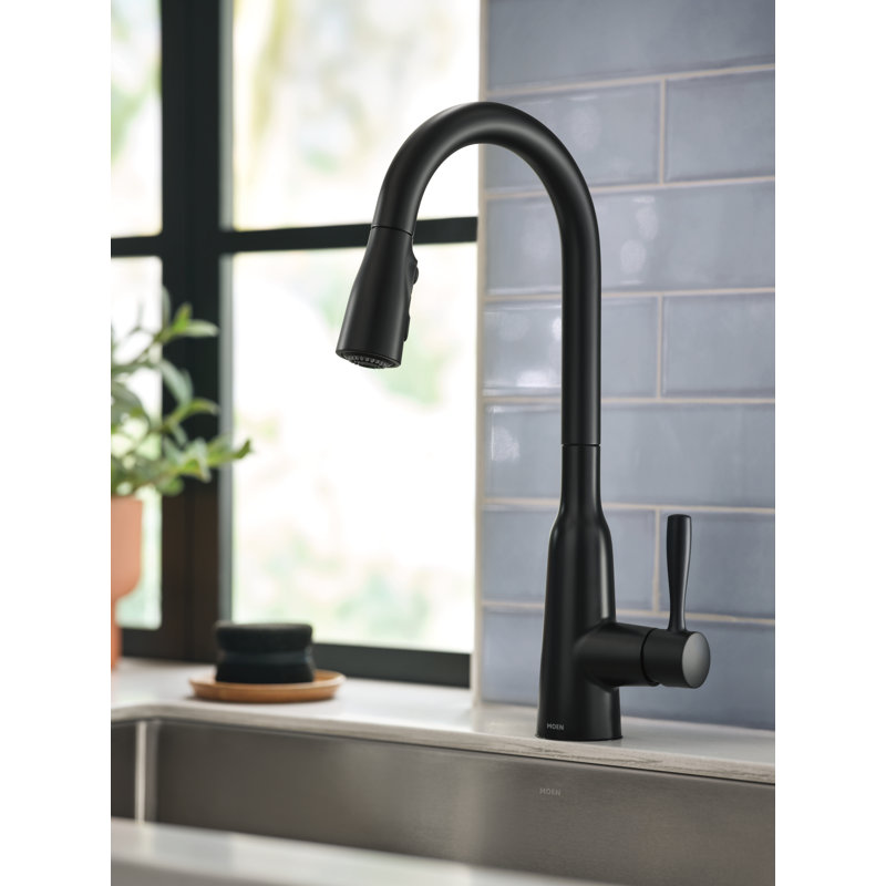 Robinet de cuisine à bec rétractable à poignée simple Moen Orevisi, Noir mat