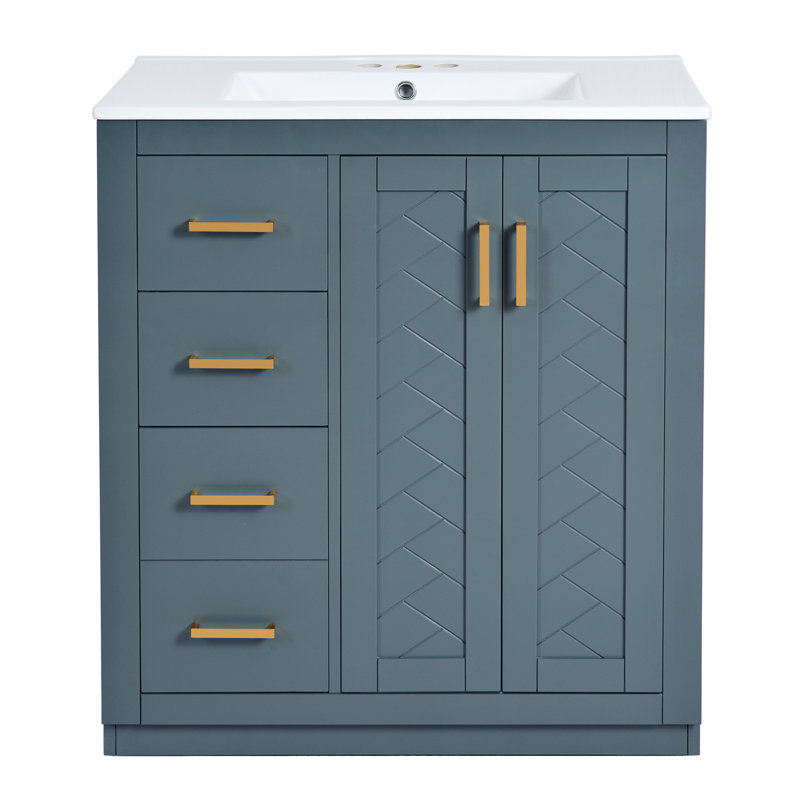 Meuble-lavabo chic avec lavabo en céramique durable et espace de rangement abondant, Bleu