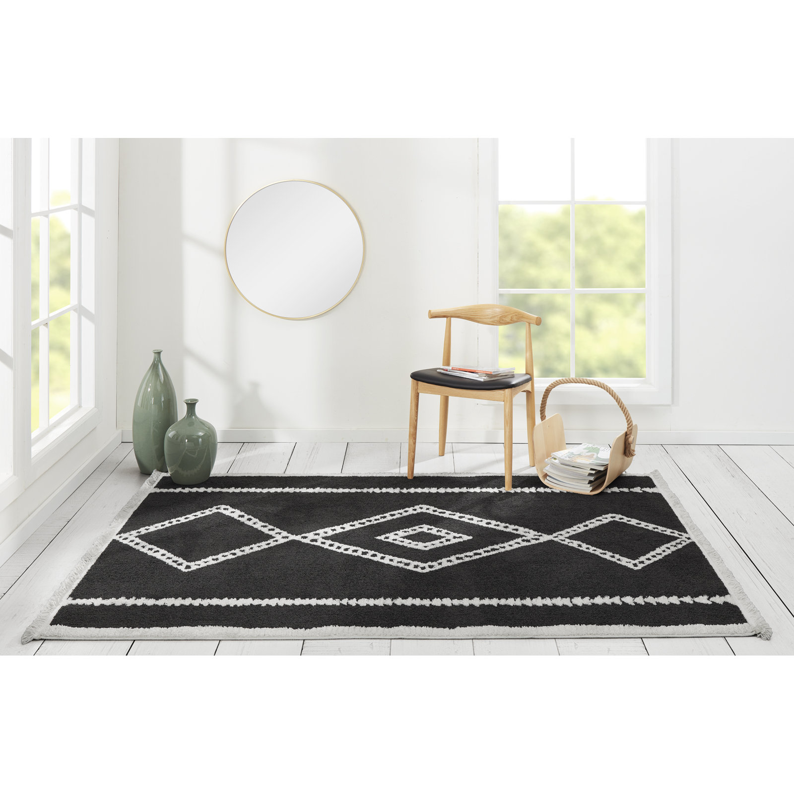 Lange Black White Southwestern Rug, Rectangle 9'10" x 12'10"