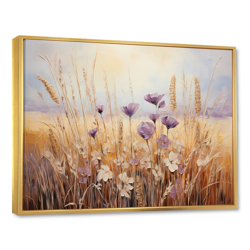 Minimalisme prairie magique IV sur toile, Cadre flottant doré, H 34 po x l 44 po x P 1,5 po