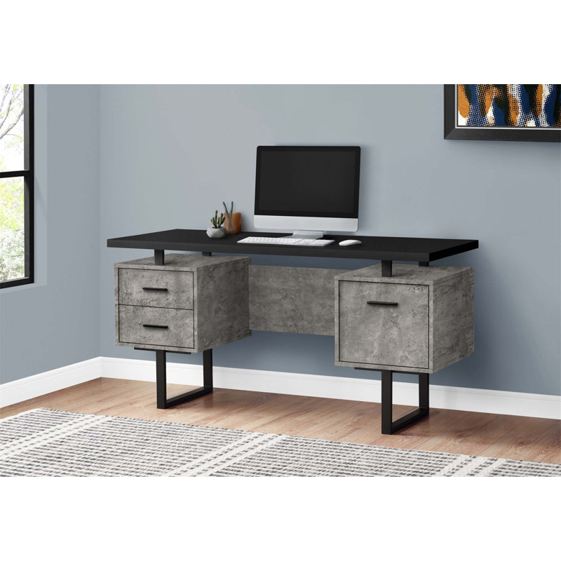 Bureau d'ordinateur contemporain de 60 pouces avec rangement, ensemble réversible et base en métal durable pour le bureau à domicile