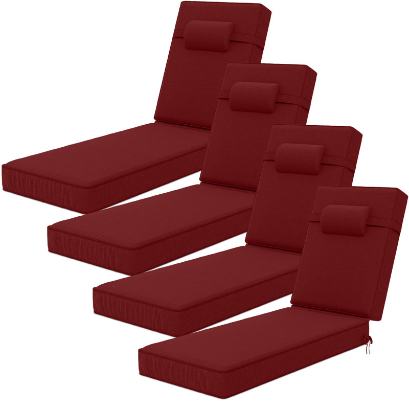 Outdoor Olefin Chaise Lounge Cushions (Set Of 4), Red, 48" W x 26" D