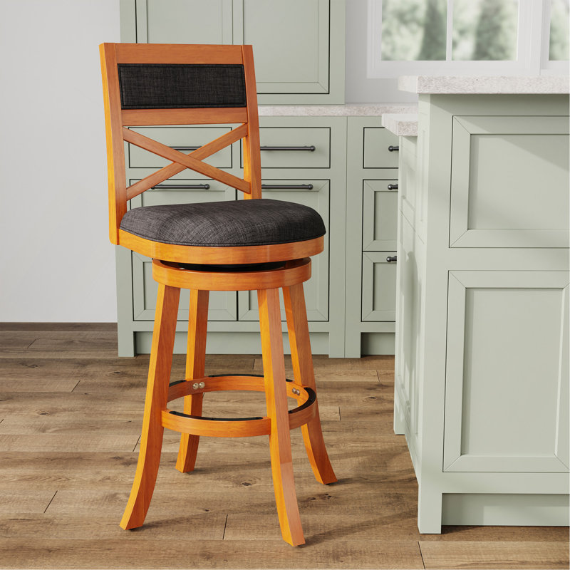 30" Bar Height X-Back Swivel Stool, Fabric Seat, Gray Seat/Orange Frame