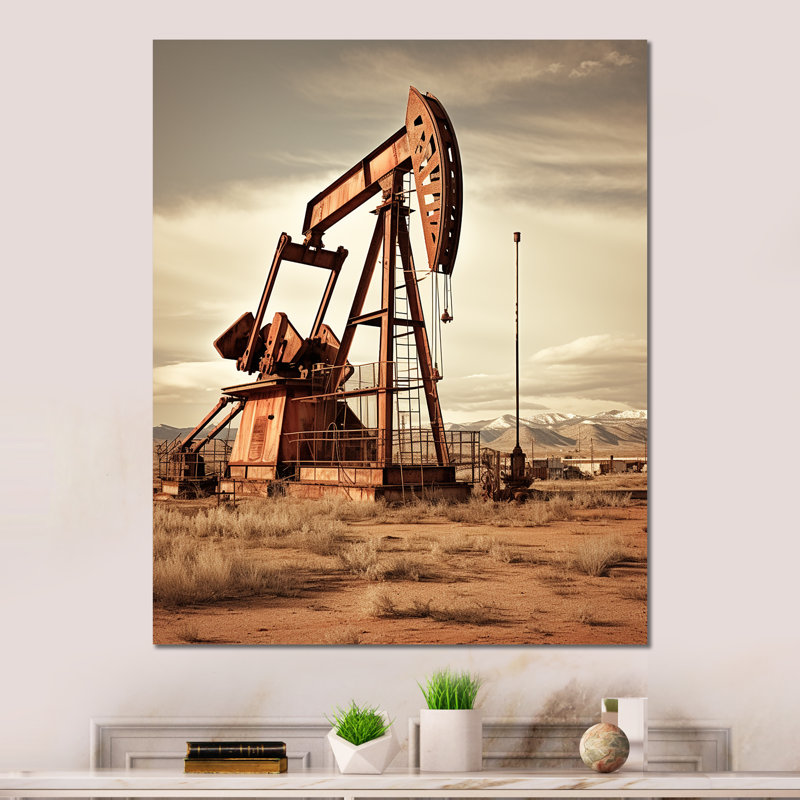 «Modern Sepia Drilling Rig Field» sur, H 32 po x l 16 po x P 1 po