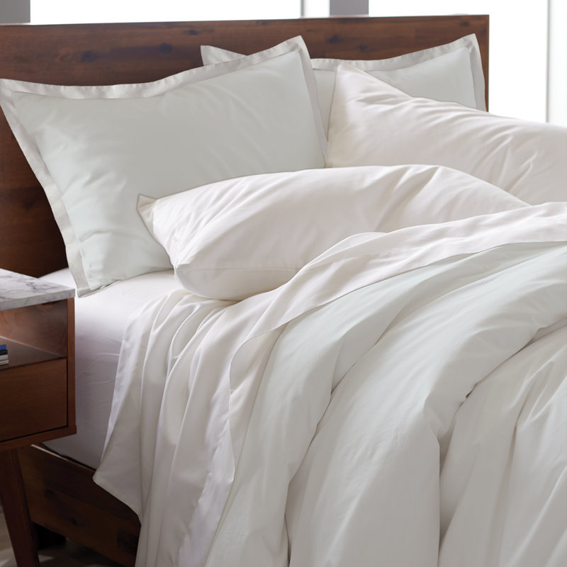 Ensemble de housse de couette 100% satin de coton EJ Classic - lisse et respirant, Grand lit, Pierre