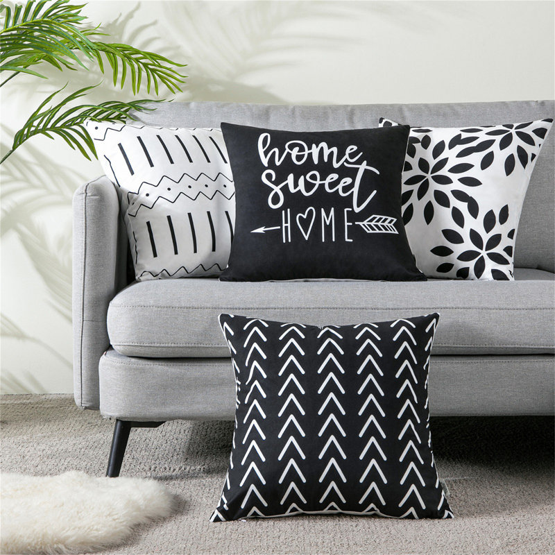 Housse de coussin d'extérieur carré Impression KD125, Noir / blanc