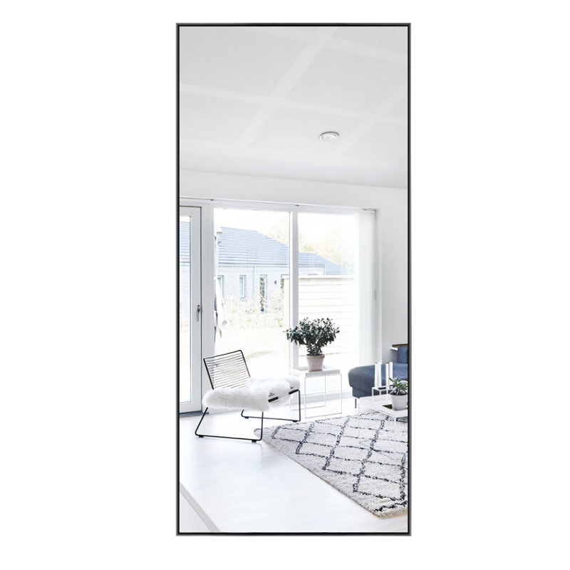Talma Wood Flat Mirror, 47" H x 21" W, Black