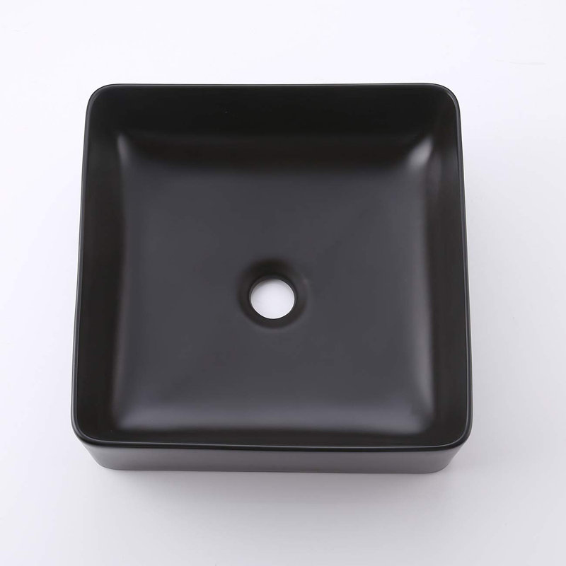 KES Black Bathroom Vessel Sink 14 Inch Above Counter Square Ceramic Countertop Sink For Cabinet Lavatory Vanity
