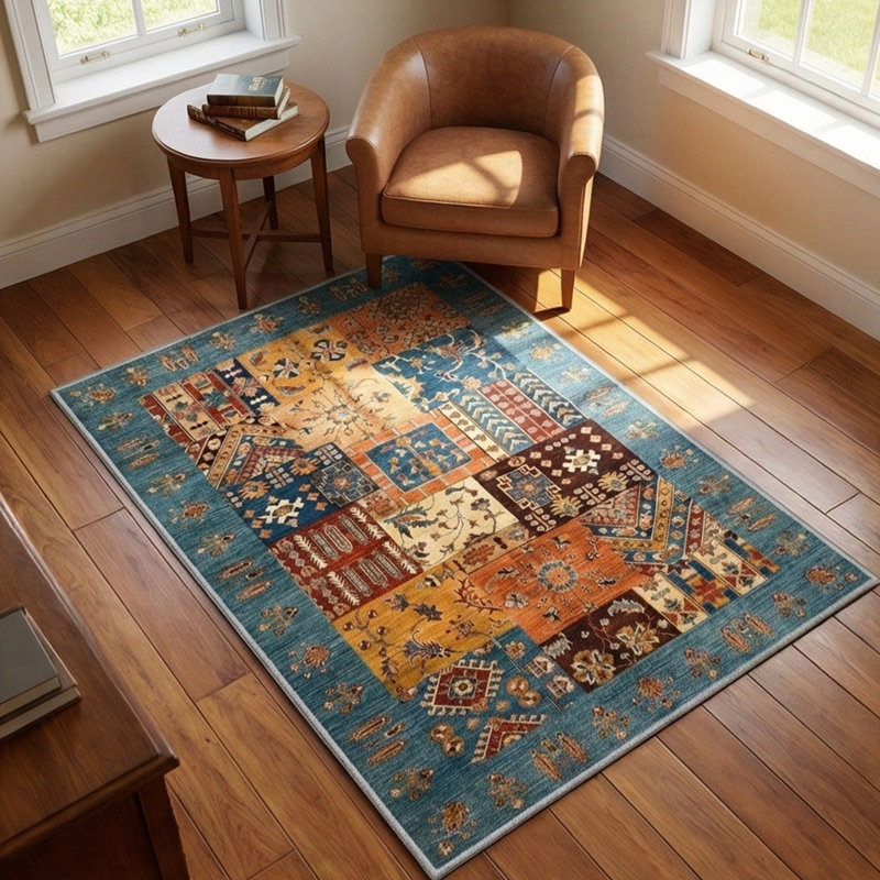 Tapis médaillon mosaïque Sarswati, Rectangle 2 pi 7,5 po x 4 pi 11,1 po