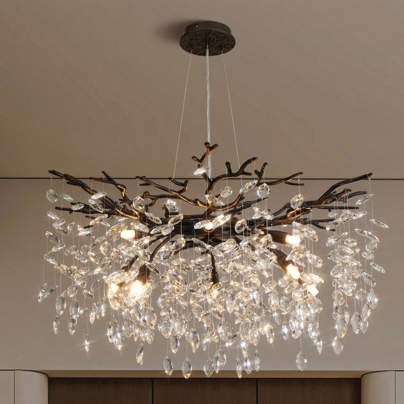 Paree Dimmable Crystal Chandelier, 17.7" H x 30" W x 30" D, Matte Black