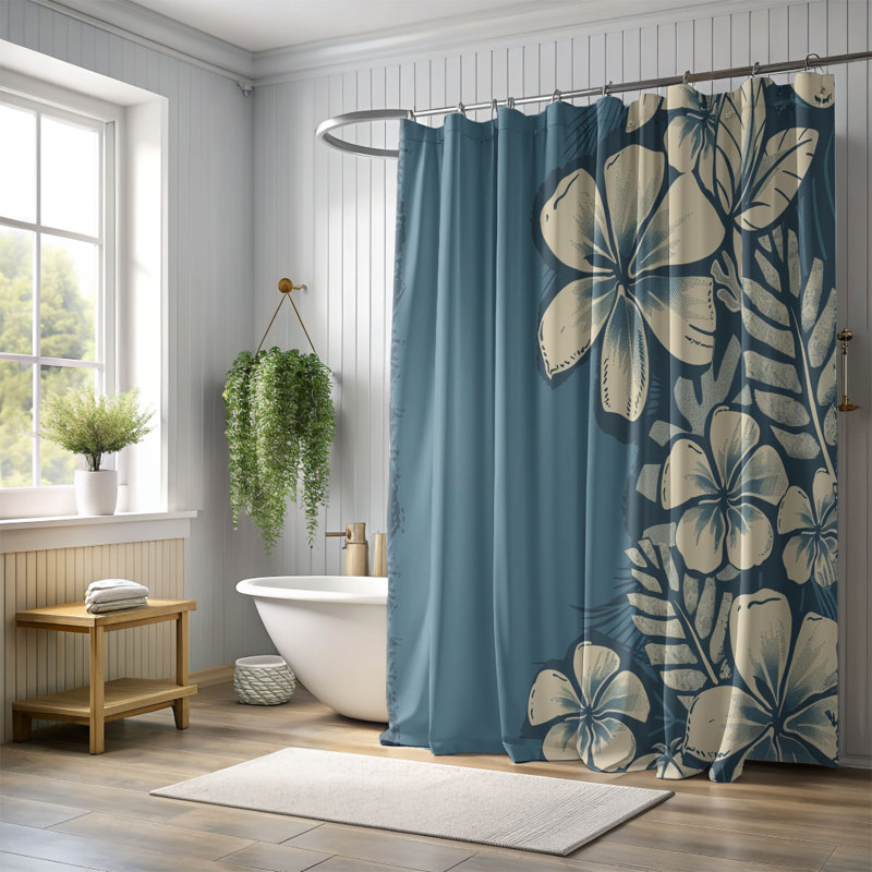 Rideau de douche standard 1 pièce Block Print Tropics, H 74 po x l 71 po