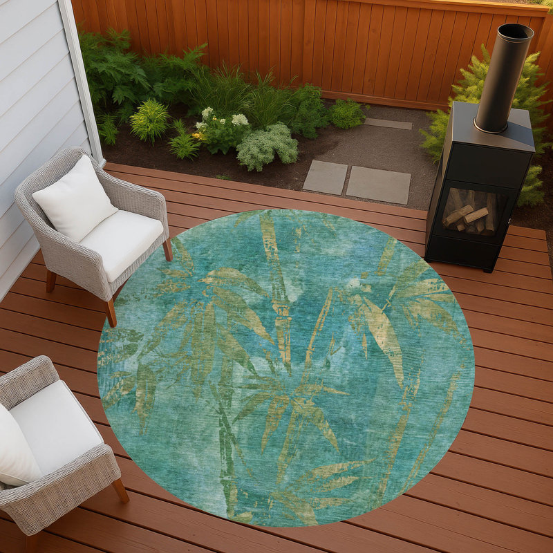 Machine Washable Indoor/Outdoor Bernadette ACN2222 Botanical Rug, Round 8'