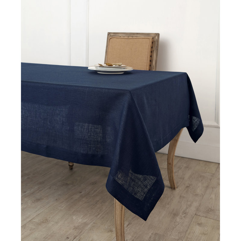 100% Pure Linen Tablecloth - Fete, Navy, 108" L x 60" W