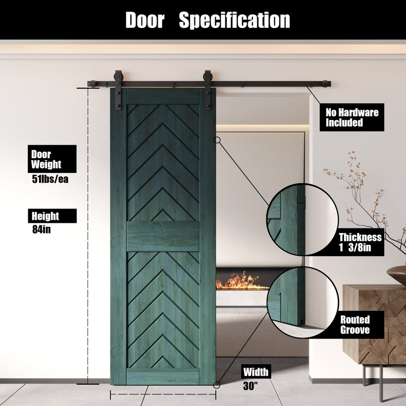 Porte de grange en bois de pin 4 en 1 fini pin royal non assemblé 30 po x 84 po Homacer de Homacer (usage intérieur seulement)