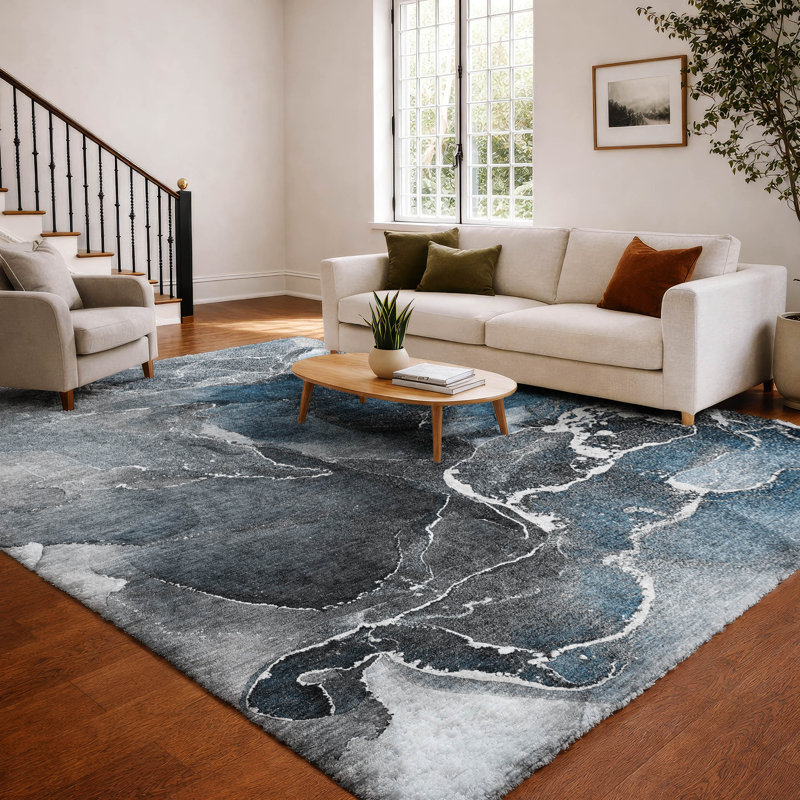 Premium Machine Washable Dream Shag ADS503 Watercolors Rug, Blue, 5' x 7'6"