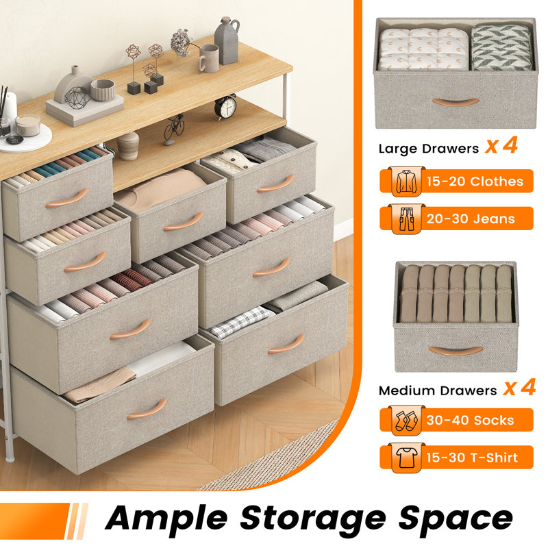 Metal 30cm W 8 - Drawer Chest of Drawers, Beige