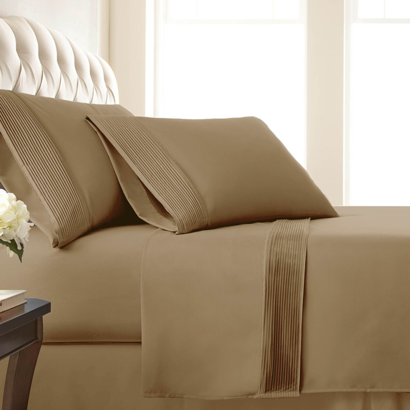 Southshore Fine Linens Vilano Extra Deep Pocket Pleated Sheet Set, Double-Brushed Microfiber 21-Inch Deep Pocket Sheets with Pleated Hem, 2 Pillowcases, King, Taupe