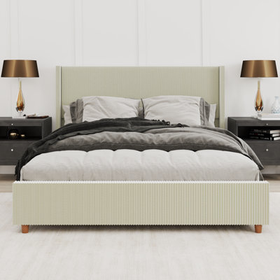 Corduroy Upholstered Platform Bed Frame with Wingback Headboard by Mercer41