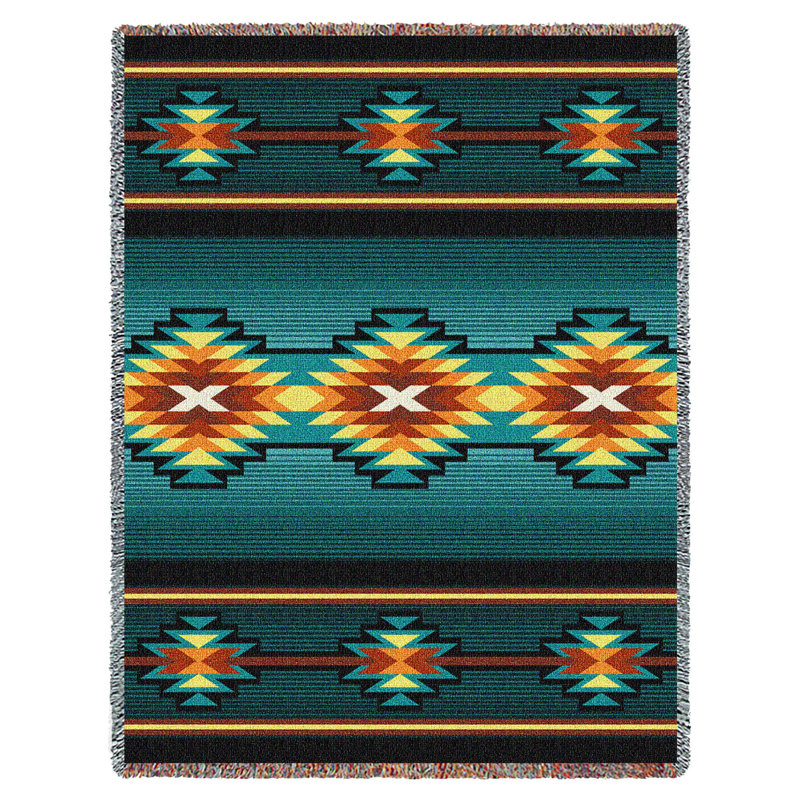 Turquoise and Multicolor Cotton Southwest Tapestry Throw Blanket