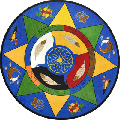 Tapis rond en nylon touffeté à la machine bleu / jaune / vert