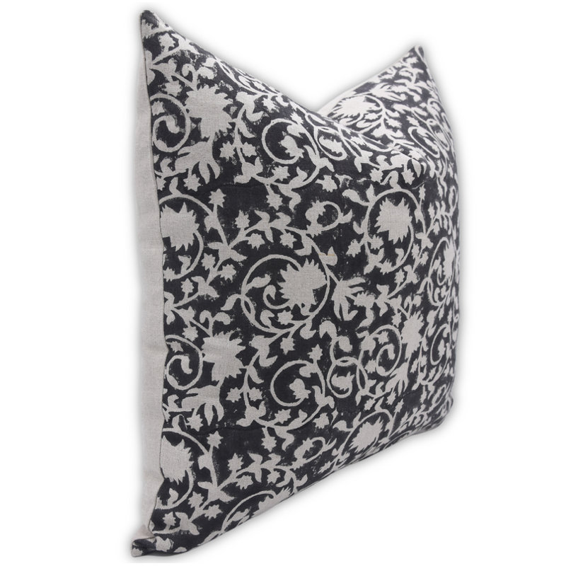 Fabdivine Handmade Linen Cushion Cover Traditional Indian Block Print Decorative Pillow for Home- Tulsi Buti, 18" H x 18" W